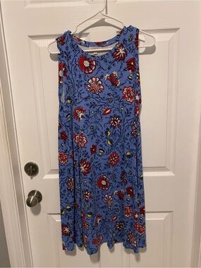 LOFT Periwinkle Floral Tank Dress with Red Accents
